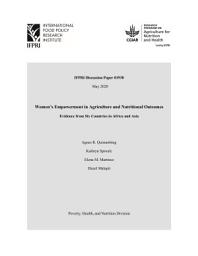 Icon image Women’s empowerment in agriculture and nutritional outcomes: Evidence from six countries in Africa and Asia