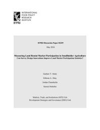 Icon image Measuring land rental market participation in smallholder agriculture can survey design innovations improve land market participation statistics?